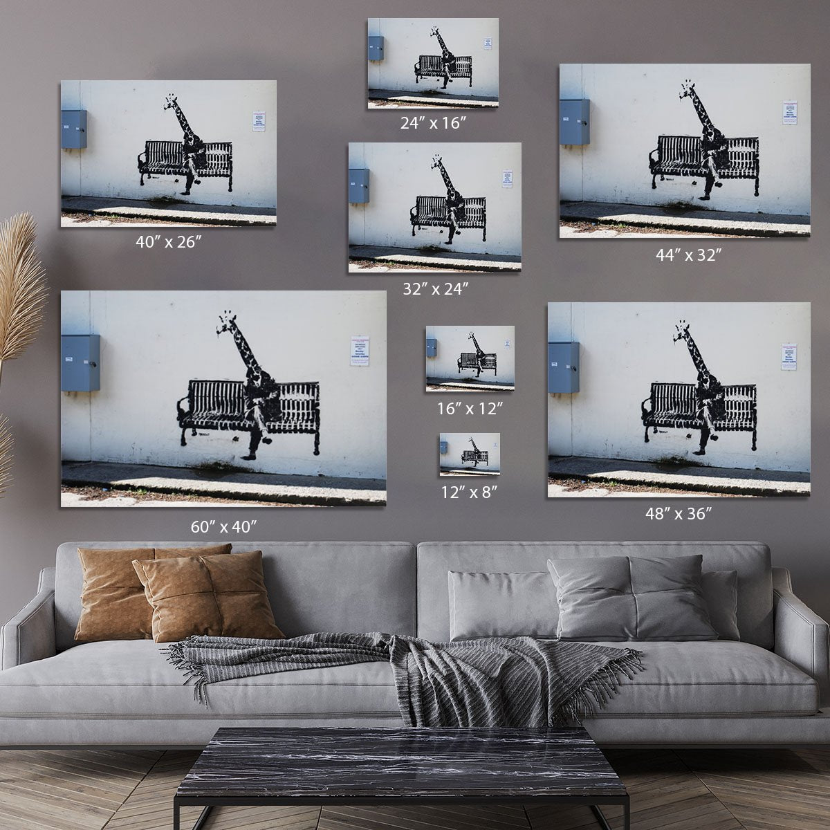 Banksy Giraffe on a Bench Canvas Print or Poster