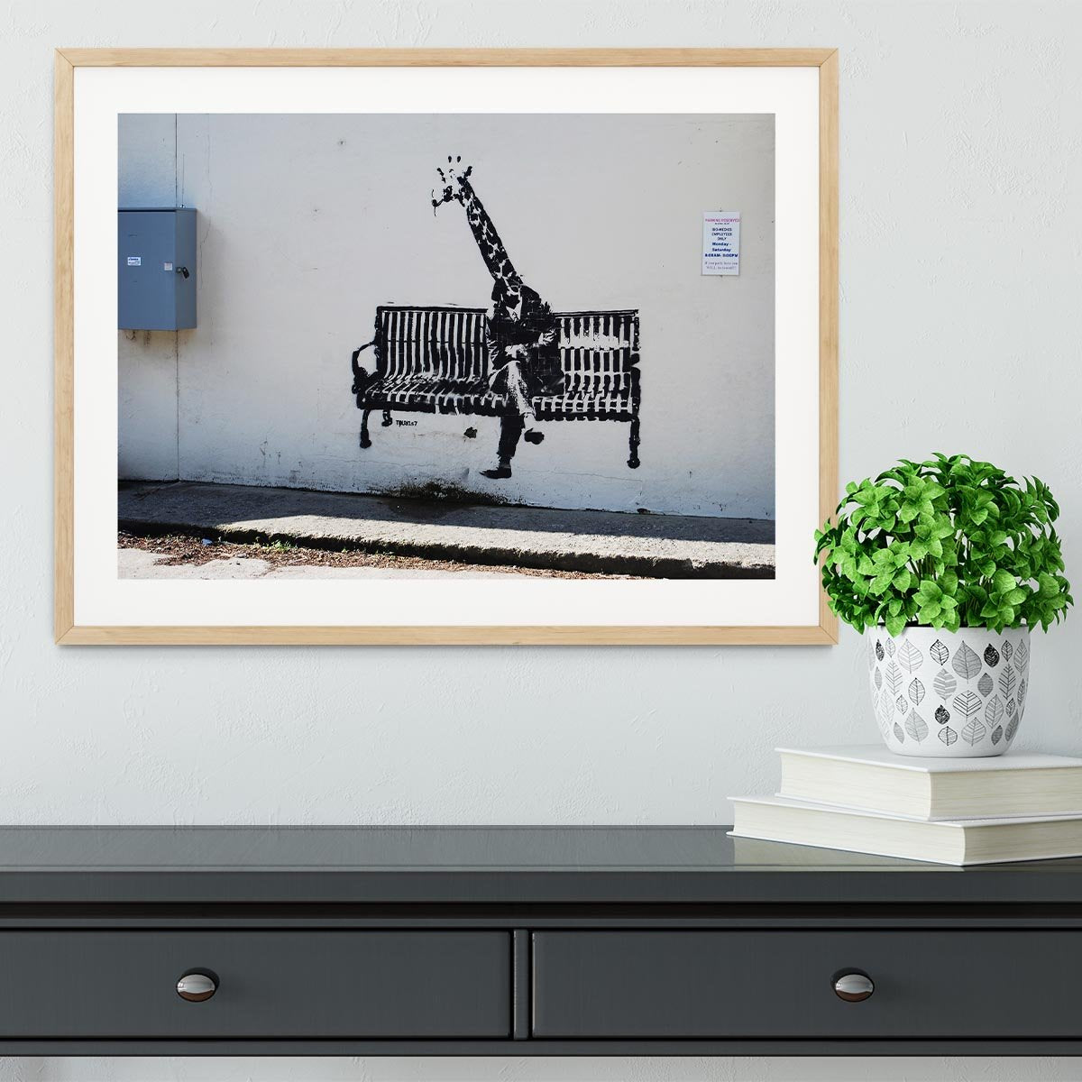 Banksy Giraffe on a Bench Framed Print - Canvas Art Rocks - 3