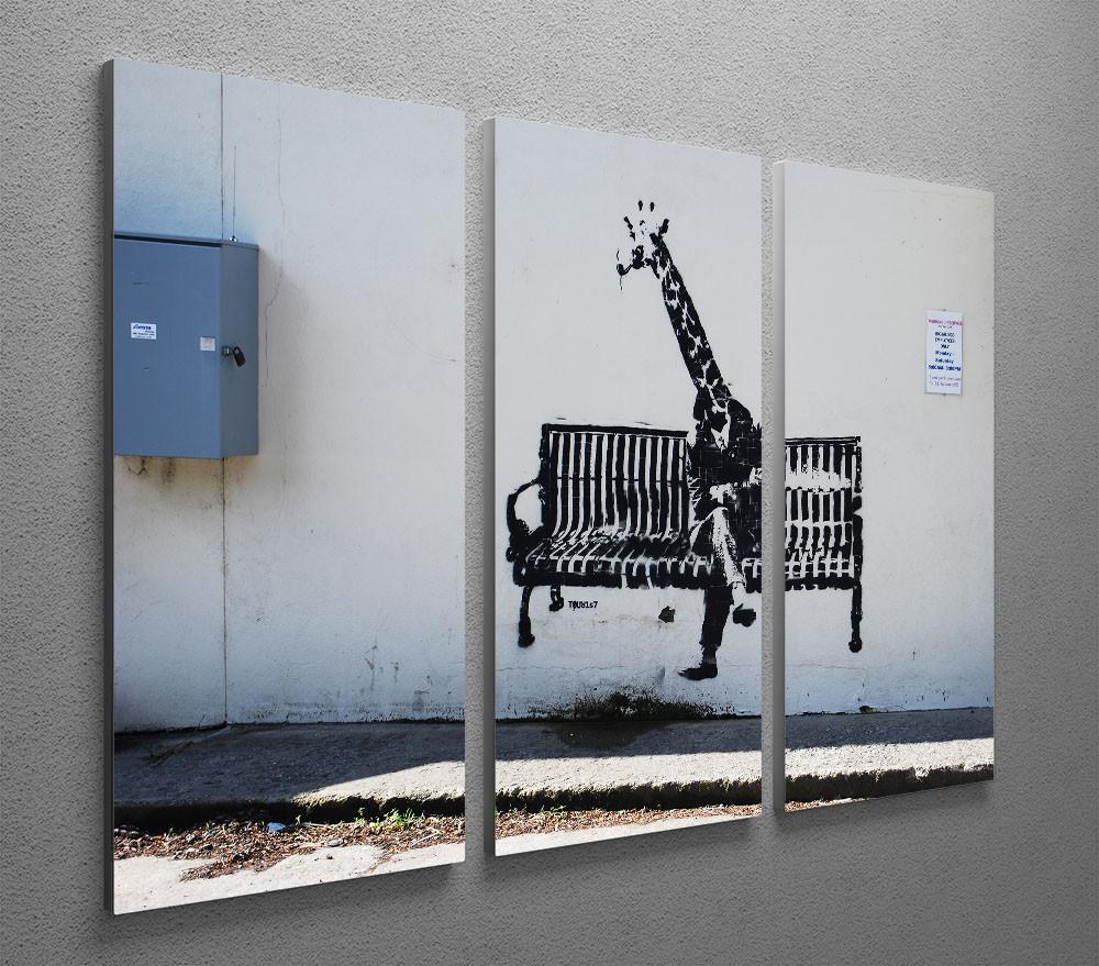 Banksy Giraffe on a Bench 3 Split Canvas Print - Canvas Art Rocks