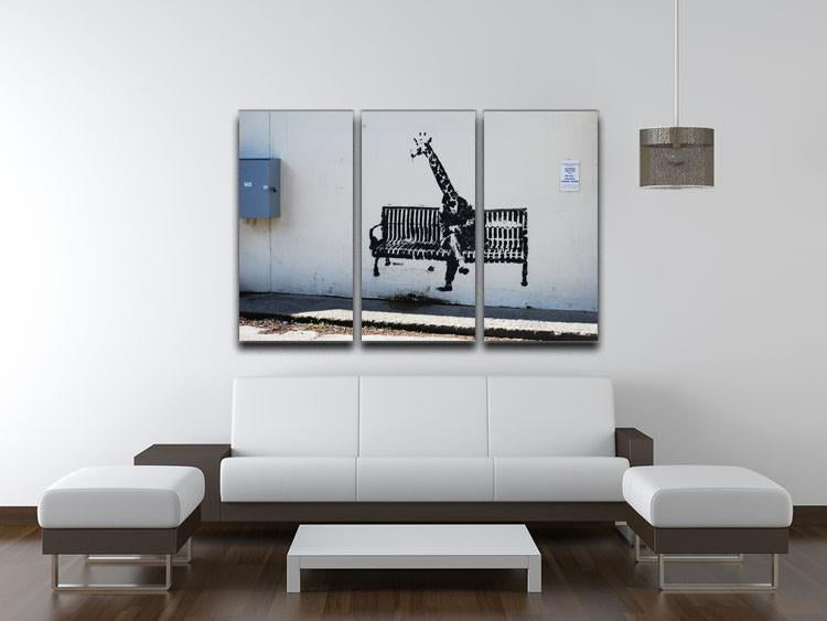 Banksy Giraffe on a Bench 3 Split Canvas Print - Canvas Art Rocks