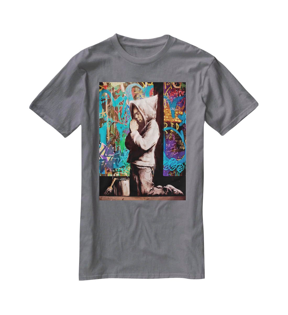 Banksy Graffiti Pray T-Shirt - Canvas Art Rocks - 3