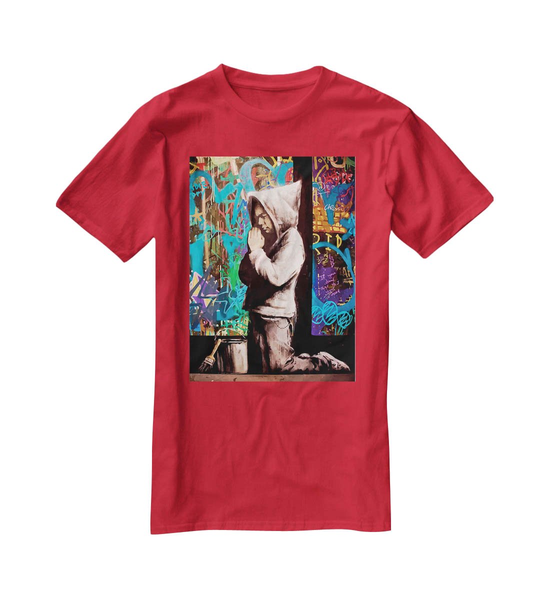 Banksy Graffiti Pray T-Shirt - Canvas Art Rocks - 4