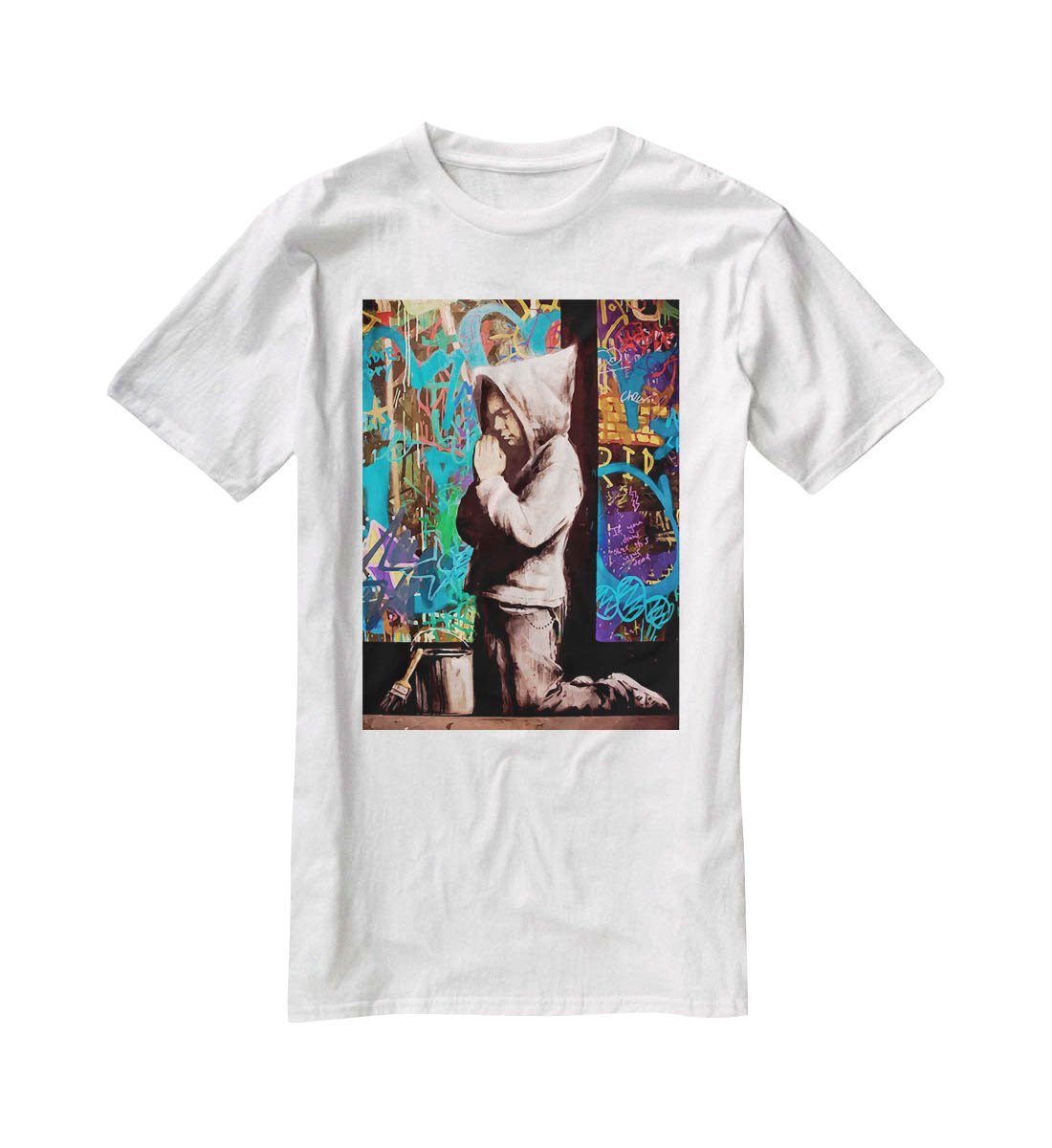 Banksy Graffiti Pray T-Shirt - Canvas Art Rocks - 5