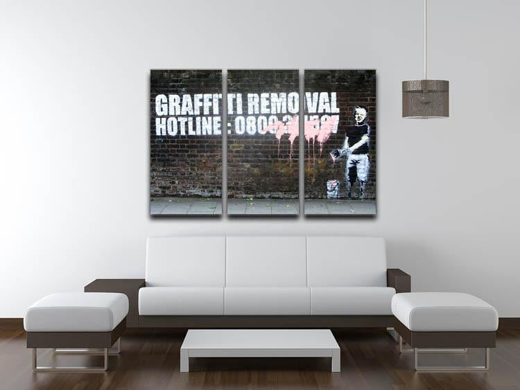 Banksy Graffiti Removal Hotline 3 Split Panel Canvas Print - Canvas Art Rocks