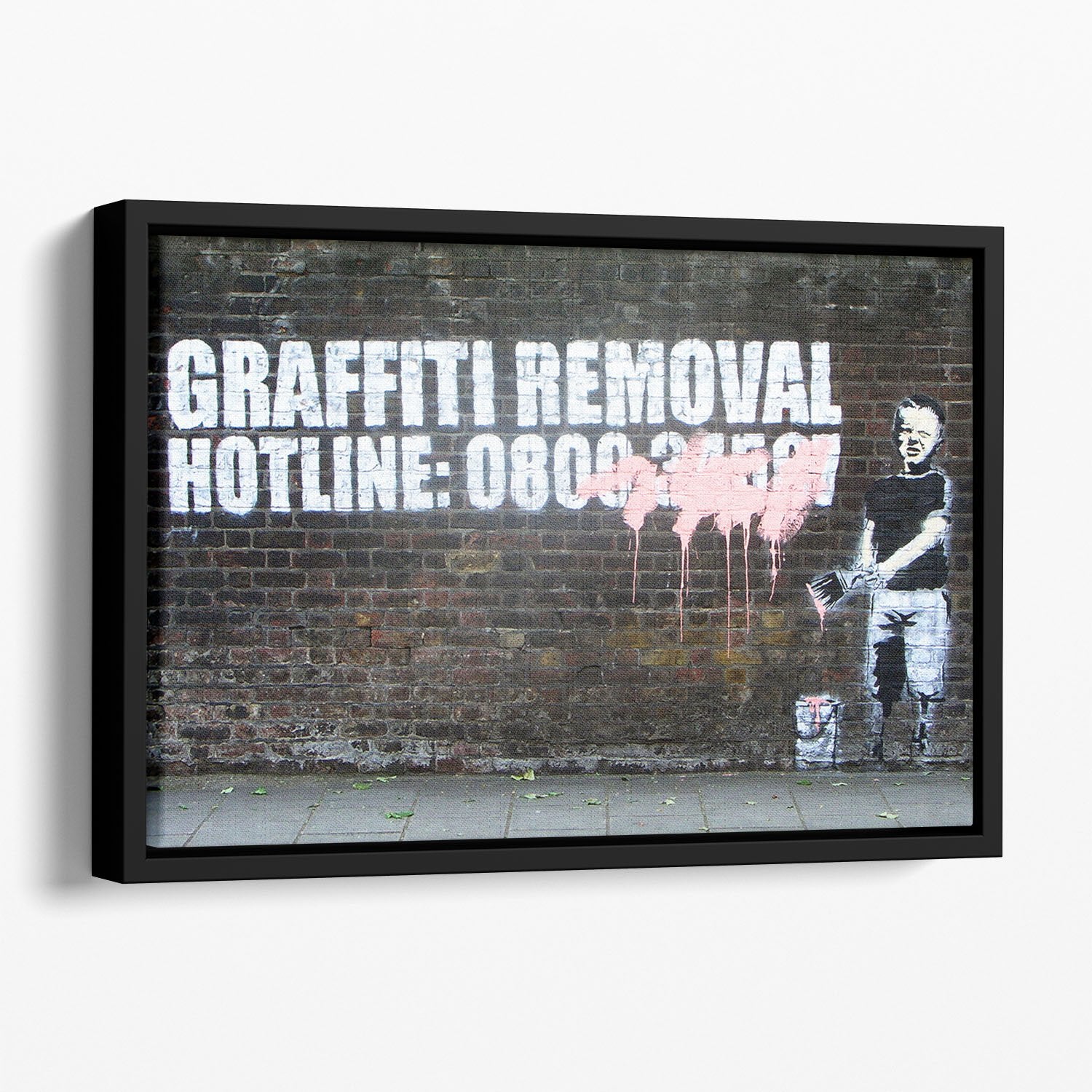 Banksy Graffiti Removal Hotline Floating Framed Canvas
