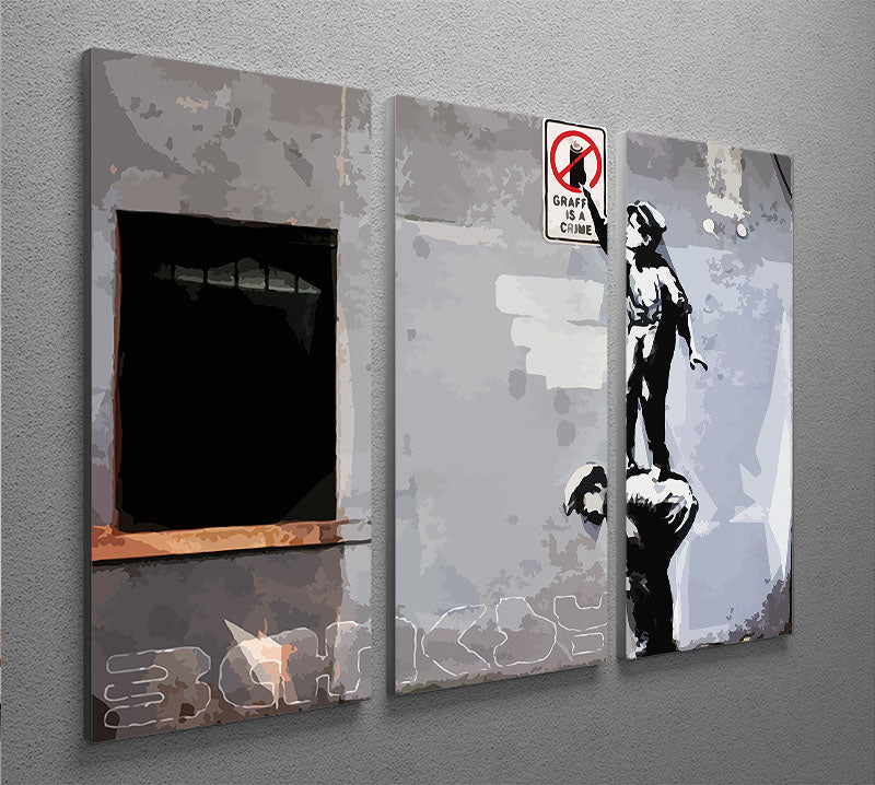 Banksy Graffiti is a Crime New York 3 Split Panel Canvas Print - Canvas Art Rocks - 2