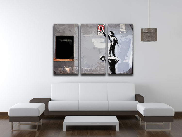 Banksy Graffiti is a Crime New York 3 Split Panel Canvas Print - Canvas Art Rocks - 3
