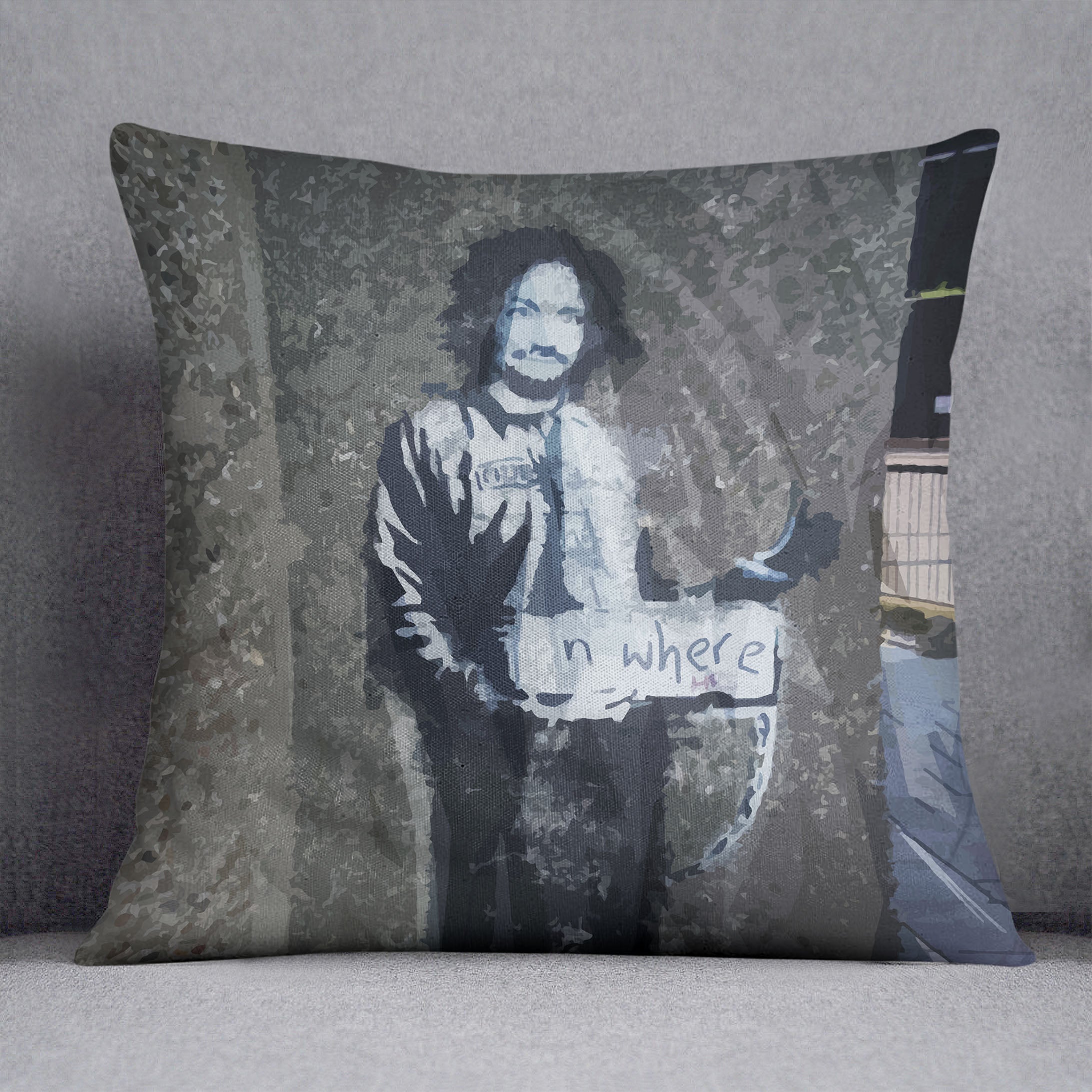 Banksy Hitchhiker To Anywhere Cushion - Canvas Art Rocks - 1