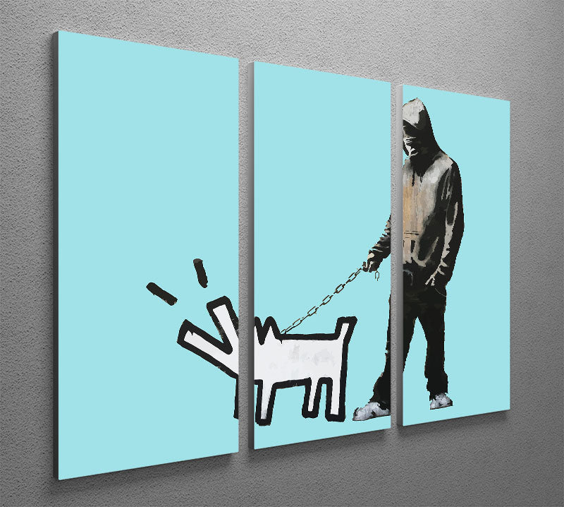 Banksy Keith Haring Dog Light Blue 3 Split Panel Canvas Print - Canvas Art Rocks - 2