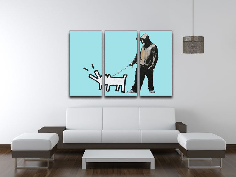 Banksy Keith Haring Dog Light Blue 3 Split Panel Canvas Print - Canvas Art Rocks - 3