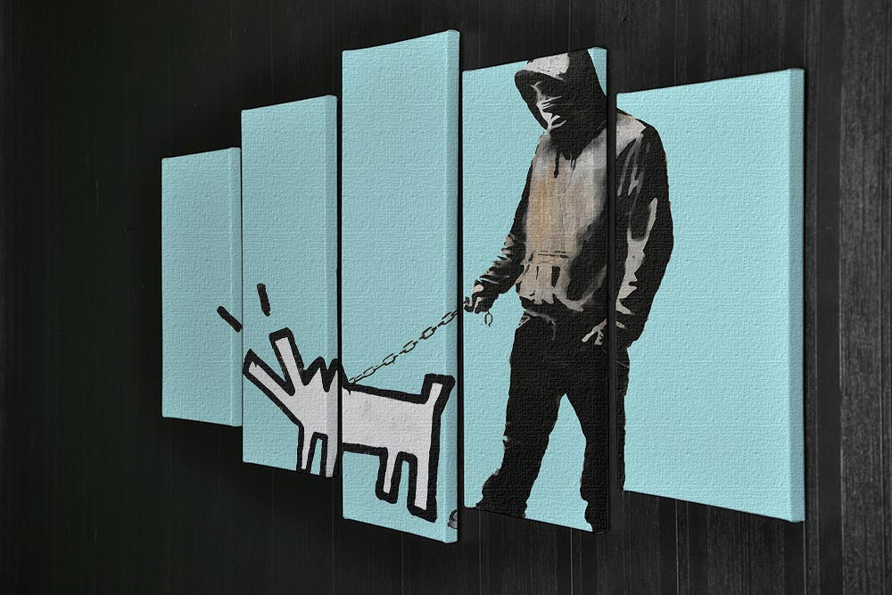 Banksy Keith Haring Dog Light Blue 5 Split Panel Canvas - Canvas Art Rocks - 2
