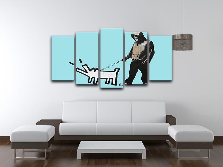 Banksy Keith Haring Dog Light Blue 5 Split Panel Canvas - Canvas Art Rocks - 3