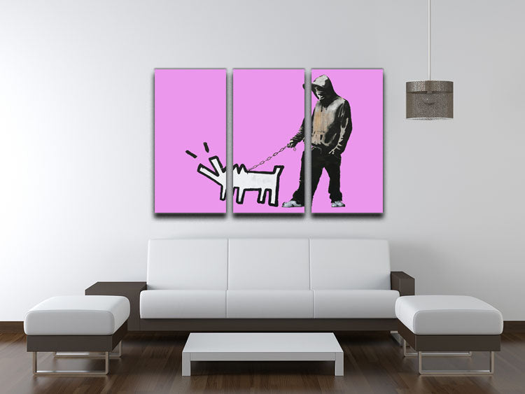 Banksy Keith Haring Dog Purple 3 Split Panel Canvas Print - Canvas Art Rocks - 3
