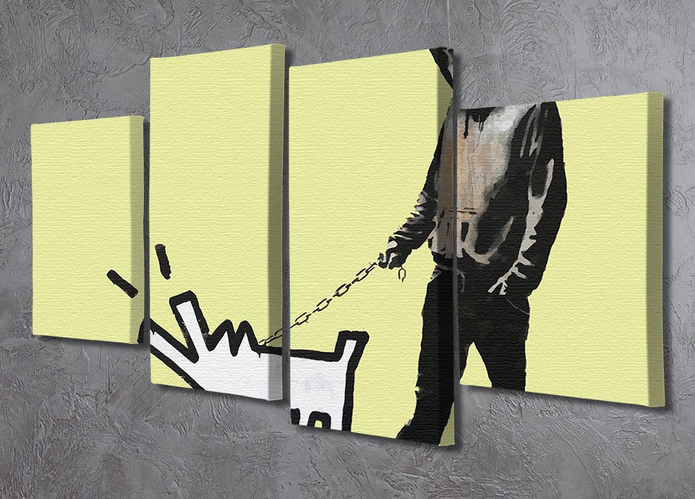 Banksy Keith Haring Dog Yellow 4 Split Panel Canvas - Canvas Art Rocks - 2