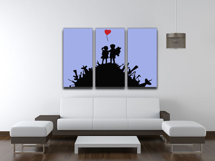 Banksy Kids On Gun Hill Blue 3 Split Panel Canvas Print - Canvas Art Rocks - 3
