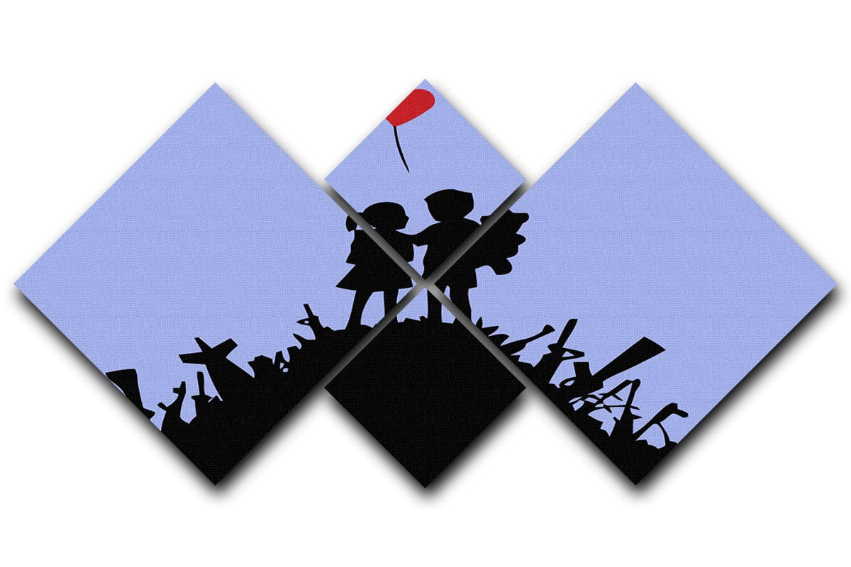 Banksy Kids On Gun Hill Blue 4 Square Multi Panel Canvas - Canvas Art Rocks - 1