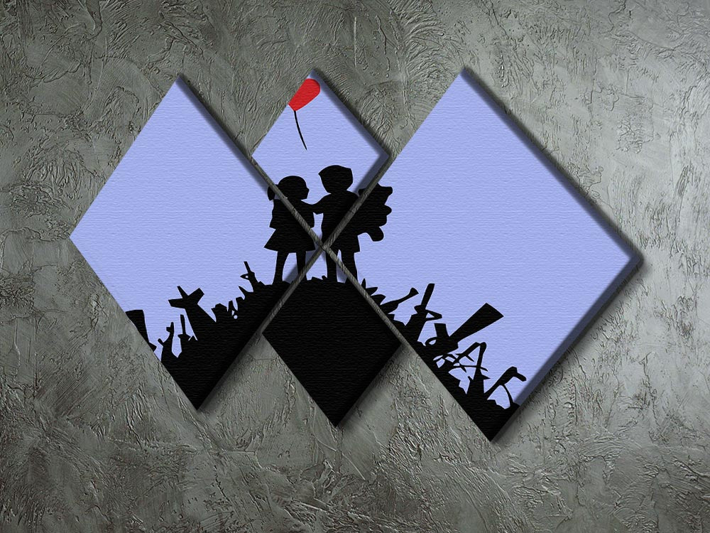 Banksy Kids On Gun Hill Blue 4 Square Multi Panel Canvas - Canvas Art Rocks - 2