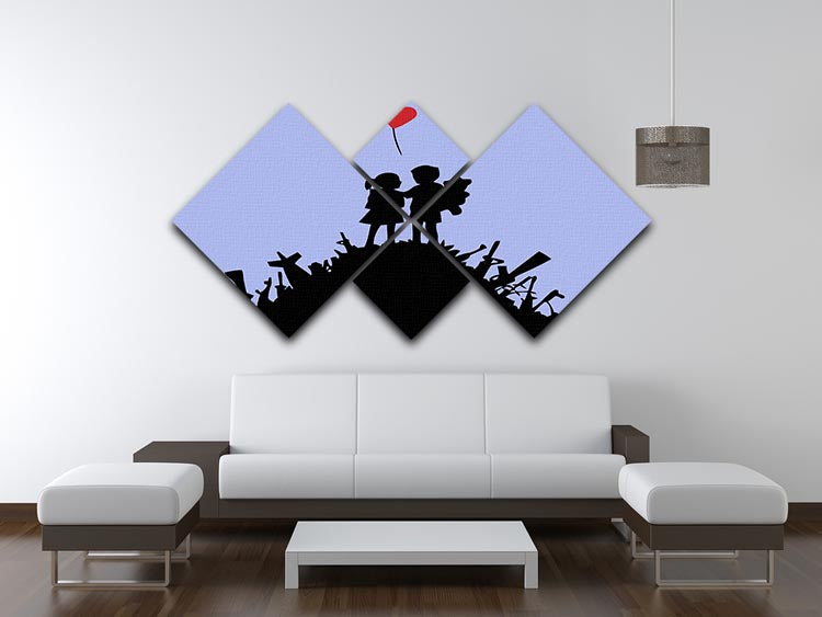 Banksy Kids On Gun Hill Blue 4 Square Multi Panel Canvas - Canvas Art Rocks - 3