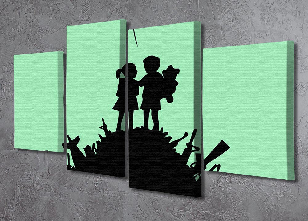 Banksy Kids On Gun Hill Green 4 Split Panel Canvas - Canvas Art Rocks - 2