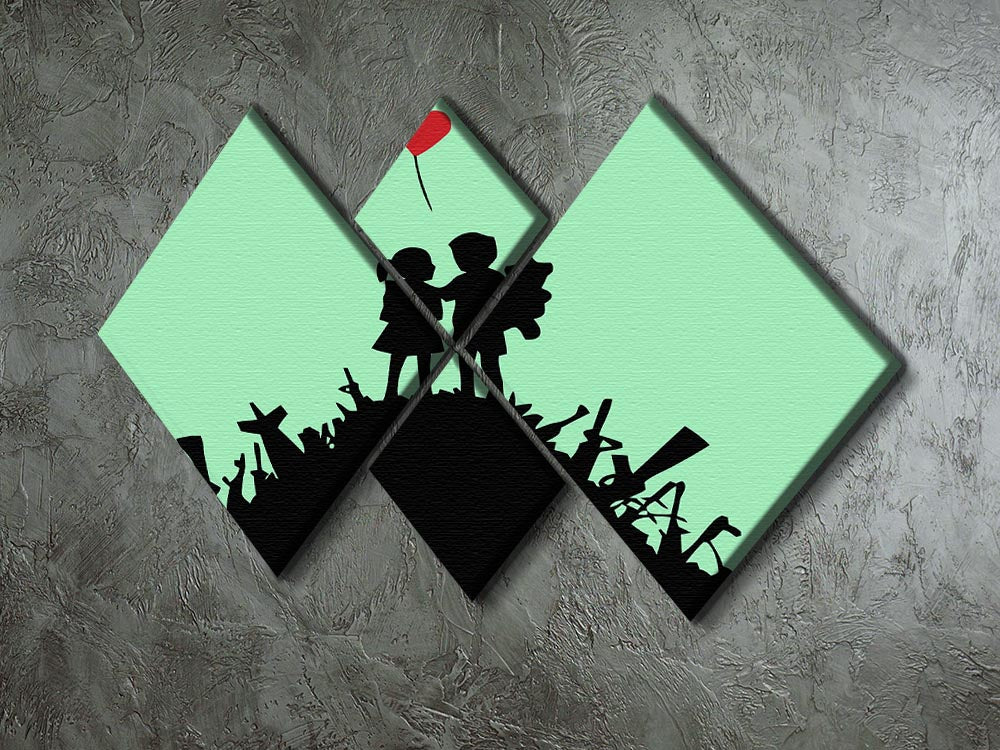Banksy Kids On Gun Hill Green 4 Square Multi Panel Canvas - Canvas Art Rocks - 2
