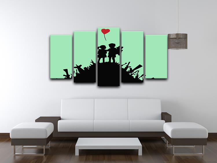 Banksy Kids On Gun Hill Green 5 Split Panel Canvas - Canvas Art Rocks - 3
