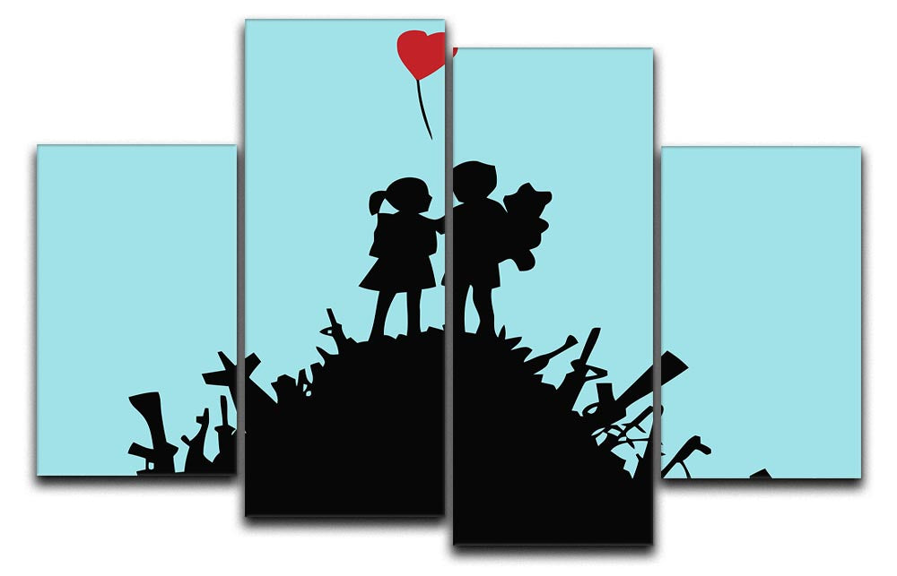 Banksy Kids On Gun Hill Light Blue 4 Split Panel Canvas - Canvas Art Rocks - 1