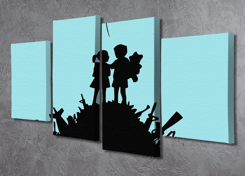 Banksy Kids On Gun Hill Light Blue 4 Split Panel Canvas - Canvas Art Rocks - 2