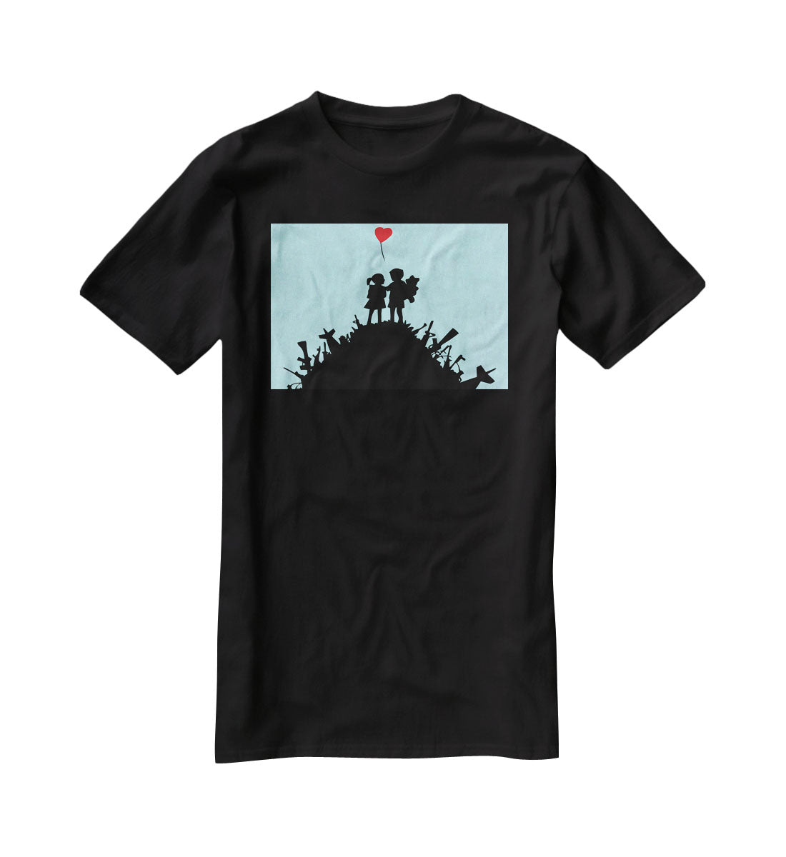 Banksy Kids On Gun Hill Light Blue T-Shirt - Canvas Art Rocks - 1
