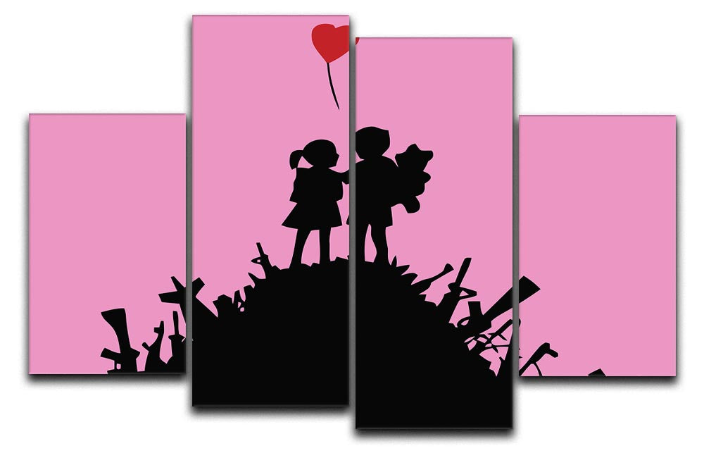 Banksy Kids On Gun Hill Pink 4 Split Panel Canvas - Canvas Art Rocks - 1