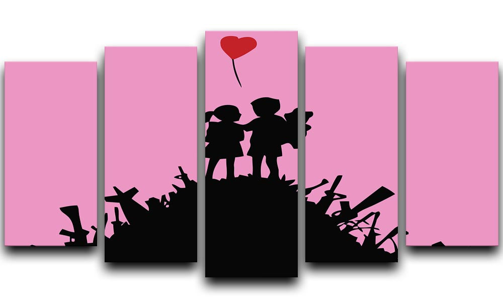 Banksy Kids On Gun Hill Pink 5 Split Panel Canvas - Canvas Art Rocks - 1