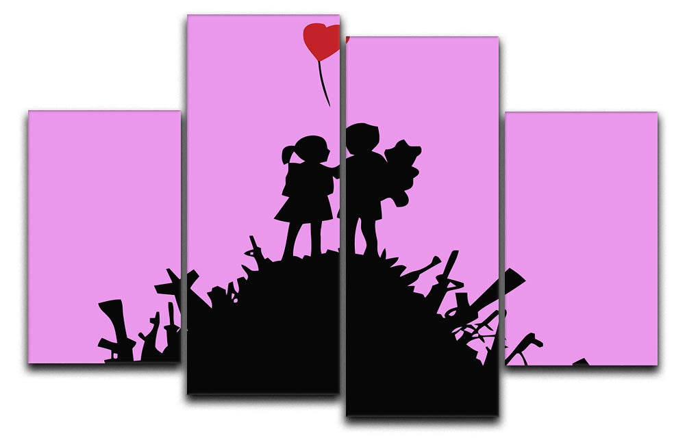 Banksy Kids On Gun Hill Purple 4 Split Panel Canvas - Canvas Art Rocks - 1