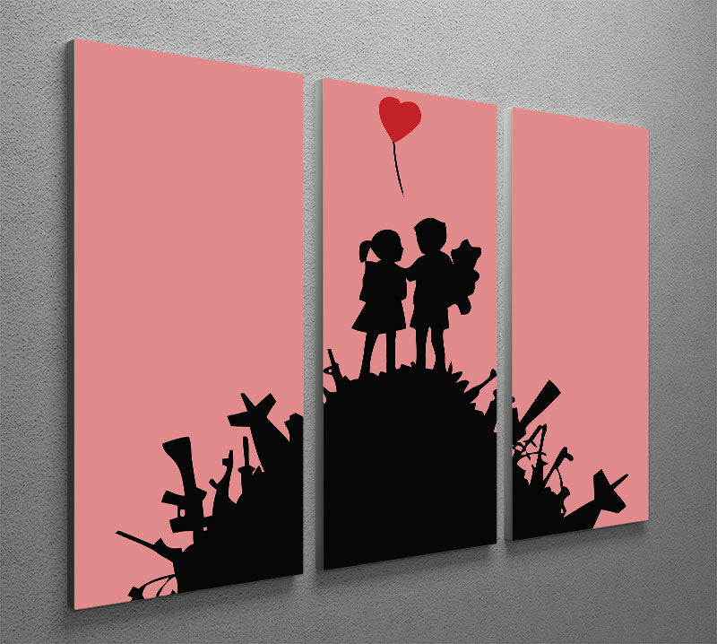 Banksy Kids On Gun Hill Red 3 Split Panel Canvas Print - Canvas Art Rocks - 2