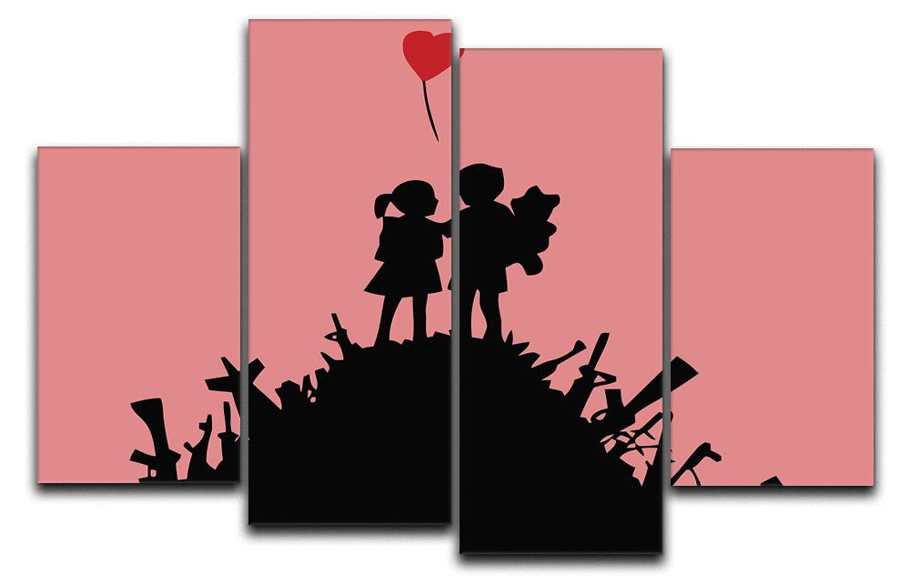 Banksy Kids On Gun Hill Red 4 Split Panel Canvas - Canvas Art Rocks - 1