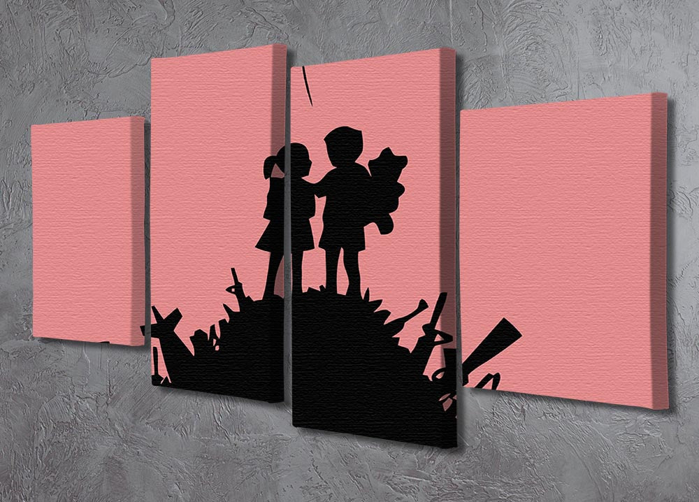 Banksy Kids On Gun Hill Red 4 Split Panel Canvas - Canvas Art Rocks - 2