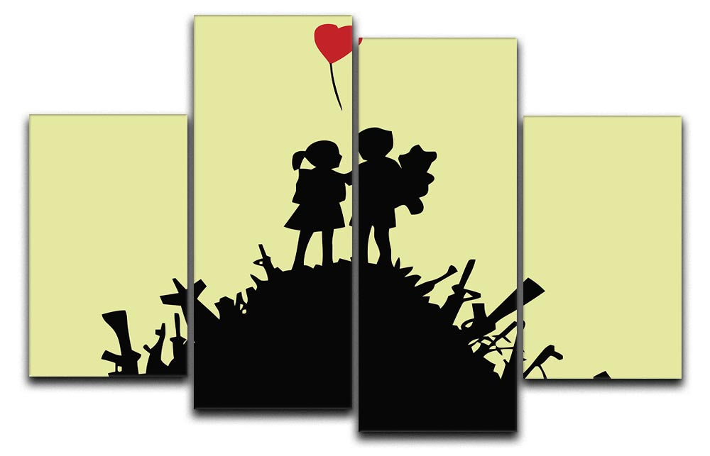 Banksy Kids On Gun Hill Yellow 4 Split Panel Canvas - Canvas Art Rocks - 1