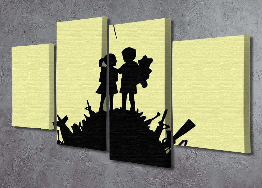 Banksy Kids On Gun Hill Yellow 4 Split Panel Canvas - Canvas Art Rocks - 2