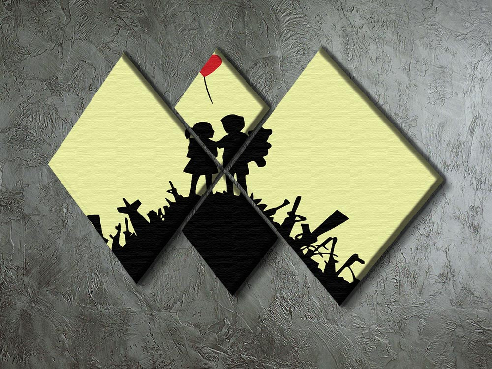 Banksy Kids On Gun Hill Yellow 4 Square Multi Panel Canvas - Canvas Art Rocks - 2