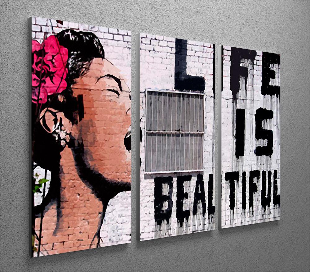 Banksy Life is Beautiful V2 3 Split Canvas Print - Canvas Art Rocks