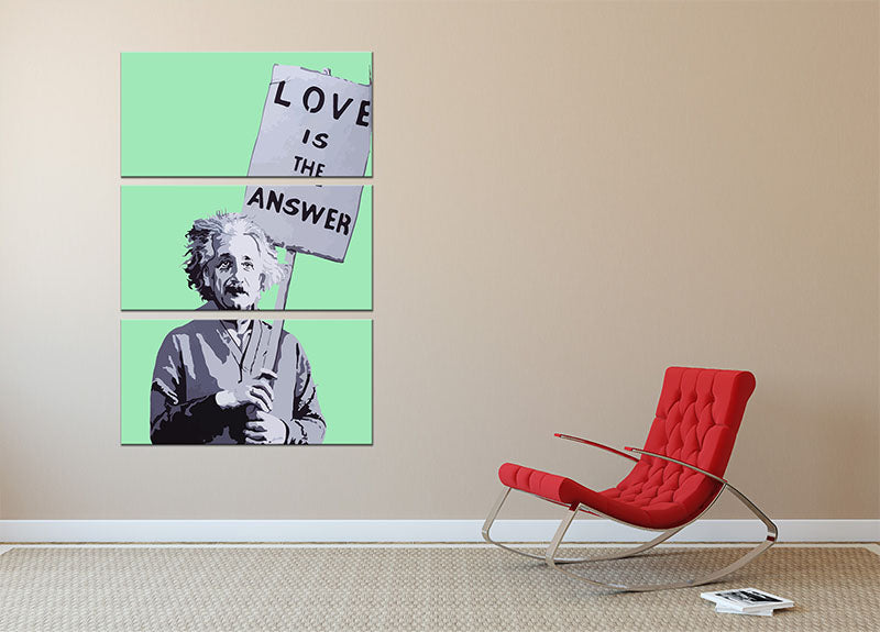 Banksy Love Is The Answer Green 3 Split Panel Canvas Print - Canvas Art Rocks - 2