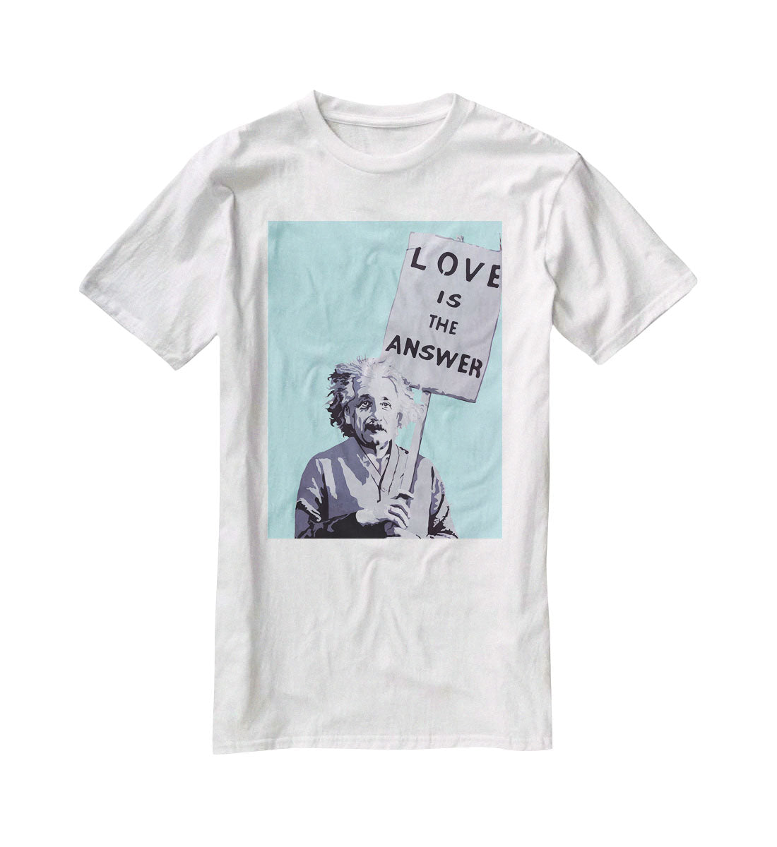 Banksy Love Is The Answer Light Blue T-Shirt - Canvas Art Rocks - 5