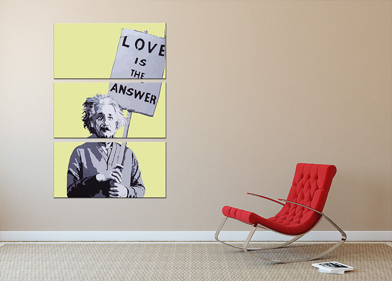 Banksy Love Is The Answer Yellow 3 Split Panel Canvas Print - Canvas Art Rocks - 2
