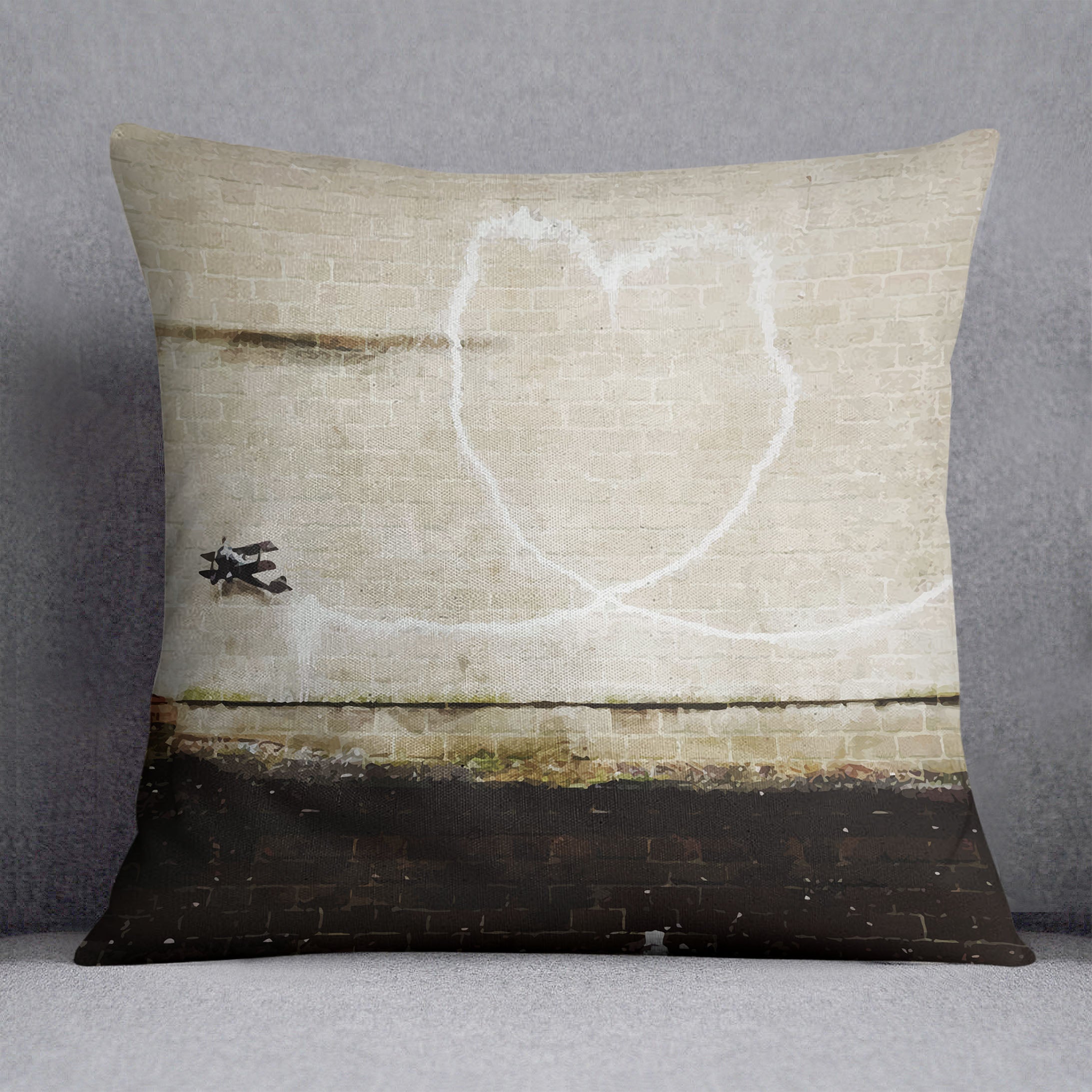 Banksy Love Plane London and Liverpool Cushion - Canvas Art Rocks - 1