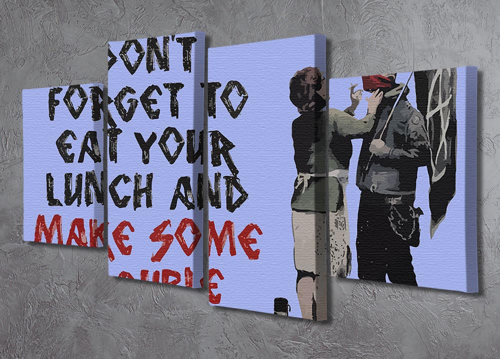 Banksy Make Some Trouble Blue 4 Split Panel Canvas - Canvas Art Rocks - 2