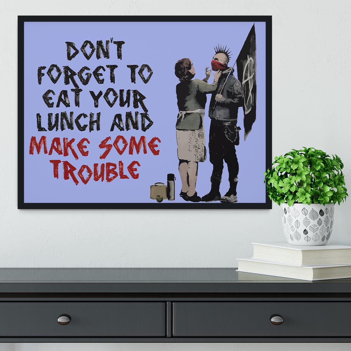 Banksy Make Some Trouble Blue Framed Print - Canvas Art Rocks - 2