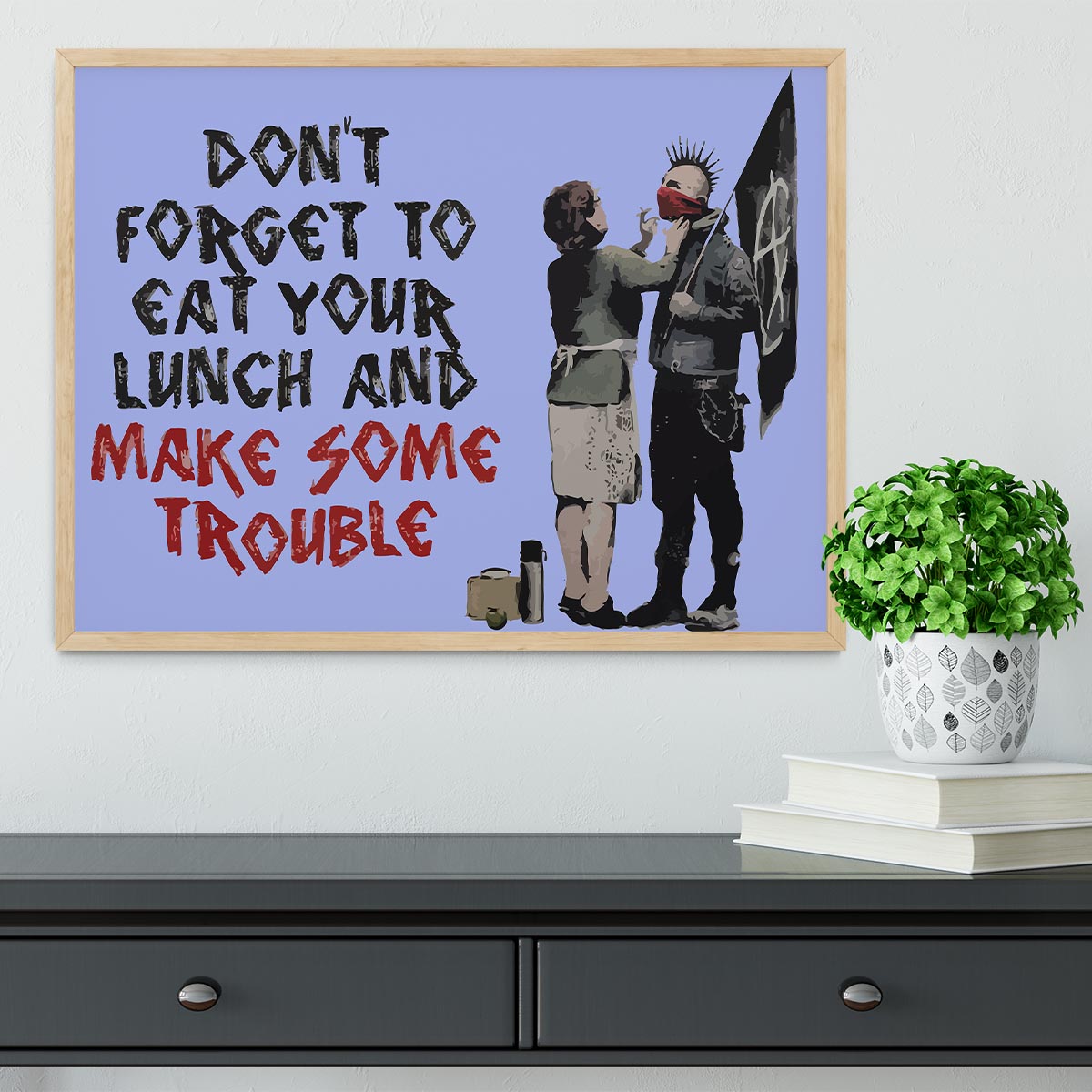 Banksy Make Some Trouble Blue Framed Print - Canvas Art Rocks - 4
