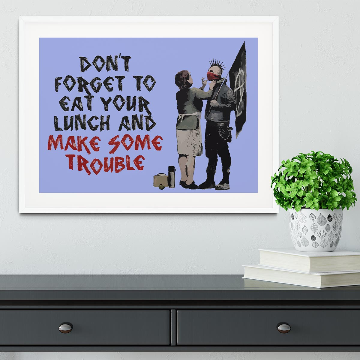 Banksy Make Some Trouble Blue Framed Print - Canvas Art Rocks - 5
