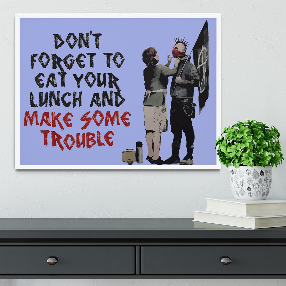 Banksy Make Some Trouble Blue Framed Print - Canvas Art Rocks -6