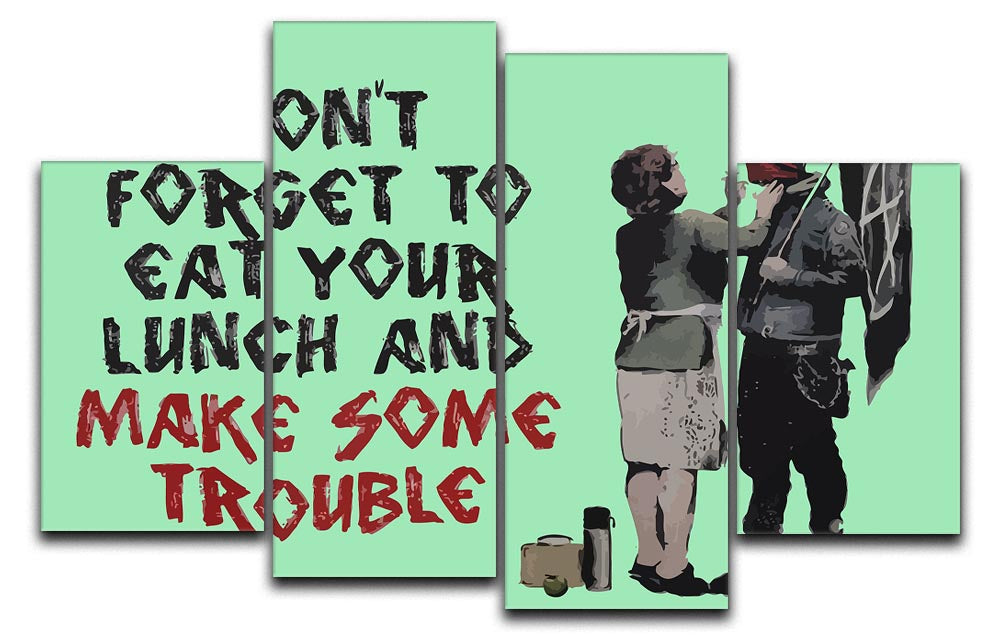 Banksy Make Some Trouble Green 4 Split Panel Canvas - Canvas Art Rocks - 1