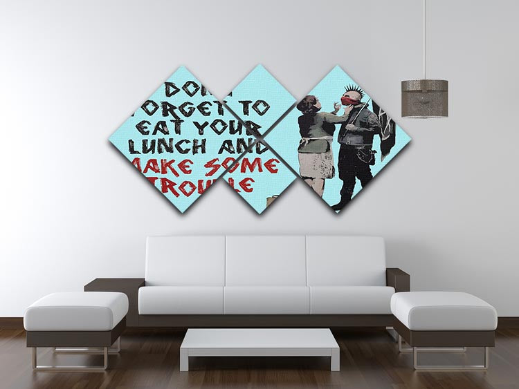 Banksy Make Some Trouble Light Blue 4 Square Multi Panel Canvas - Canvas Art Rocks - 3