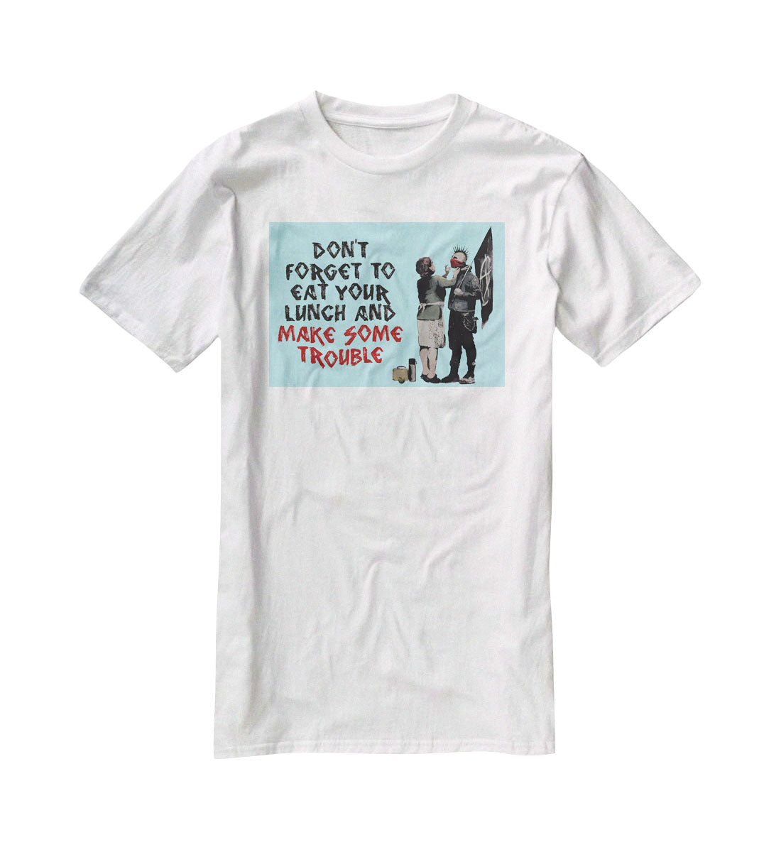 Banksy Make Some Trouble Light Blue T-Shirt - Canvas Art Rocks - 5